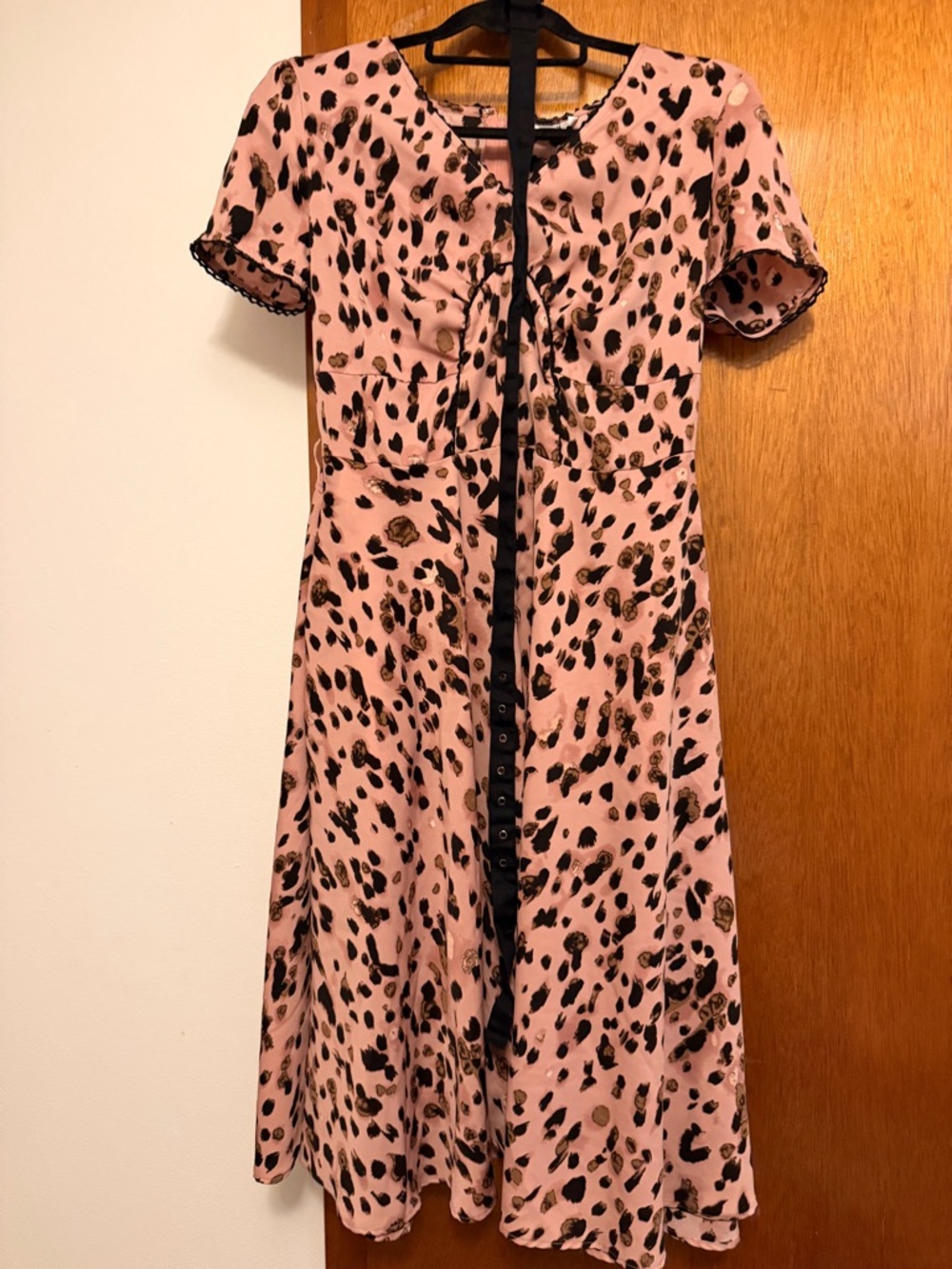Unique vintage animal print pink belted dress
